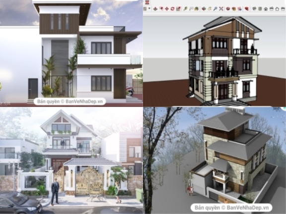 6 bản vẽ CAD + File 3DMAX biệt thự 3 tầng [Kiến trúc, Kết cấu,...]